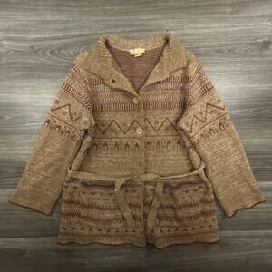 Vintage Sabra Cardigan Sweater Womens Medium Brown Belted Shawl Collar 70s Boho